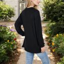 Black Large Ribbed Long Sleeve V-Neck Pullover Top with Collar and Side Slits