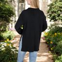 Black Large Ribbed Long Sleeve V-Neck Pullover Top with Collar and Side Slits