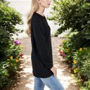 Black Large Ribbed Long Sleeve V-Neck Pullover Top with Collar and Side Slits