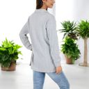 Gray Large Ribbed Long Sleeve V-Neck Pullover Top with Collar and Side Slits