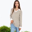  Ribbed Long Sleeve Pullover Top with Layered V-Neck and Collar