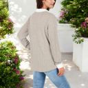  Ribbed Long Sleeve Pullover Top with Layered V-Neck and Collar