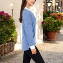 Blue Large Ribbed Long Sleeve Pullover Top with Layered V-Neck and Collar