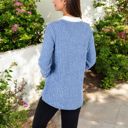 Blue Large Ribbed Long Sleeve Pullover Top with Layered V-Neck and Collar