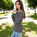  Striped Long Sleeve Pullover Hoodie with Button-Down Collar and Cuffed Sleeves