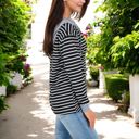  Striped Long Sleeve Pullover Hoodie with Button-Down Collar and Cuffed Sleeves