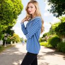 Blue Large Striped Long Sleeve Pullover Hoodie with Button-Down Collar and Cuffed Sleeves