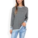  Long Sleeve Striped Pullover with Contrast Hem and Cuffs