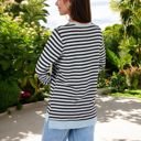  Long Sleeve Striped Pullover with Contrast Hem and Cuffs