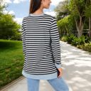  Long Sleeve Striped Pullover with Contrast Hem and Cuffs