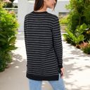 Black Large Long Sleeve Striped Pullover with Contrast Hem and Cuffs