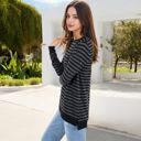 Black Large Long Sleeve Striped Pullover with Contrast Hem and Cuffs