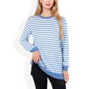 Blue Large Long Sleeve Striped Pullover with Contrast Hem and Cuffs