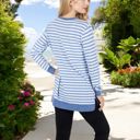 Blue Large Long Sleeve Striped Pullover with Contrast Hem and Cuffs