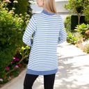 Blue Large Long Sleeve Striped Pullover with Contrast Hem and Cuffs