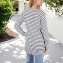  Long Sleeve Striped Pullover with Front Pockets and Contrast Cuffs