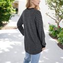 Black Large Long Sleeve Striped Pullover with Front Pockets and Contrast Cuffs