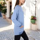 Blue Large Long Sleeve Striped Pullover with Front Pockets and Contrast Cuffs