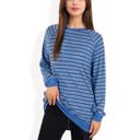 Blue Large Long Sleeve Striped Pullover with Front Pockets and Contrast Cuffs