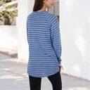 Blue Large Long Sleeve Striped Pullover with Front Pockets and Contrast Cuffs