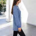 Blue Large Long Sleeve Striped Pullover with Front Pockets and Contrast Cuffs