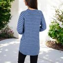 Blue Large Long Sleeve Striped Pullover with Front Pockets and Contrast Cuffs