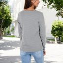  Long Sleeve Striped Henley Top with Button Placket and Scoop Neck