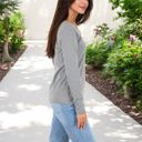  Long Sleeve Striped Henley Top with Button Placket and Scoop Neck