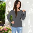 Black Large Long Sleeve Striped Henley Top with Button Placket and Scoop Neck