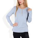 Blue Large Long Sleeve Striped Henley Top with Button Placket and Scoop Neck