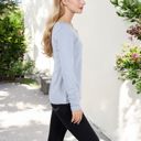 Blue Large Long Sleeve Striped Henley Top with Button Placket and Scoop Neck