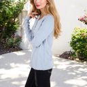 Blue Large Long Sleeve Striped Henley Top with Button Placket and Scoop Neck