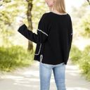 Black Large Button Front Knit Cardigan with Contrast Stitching and Front Pockets