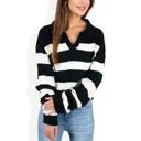  Striped Long Sleeve Knit Sweater with V-Neck Collar