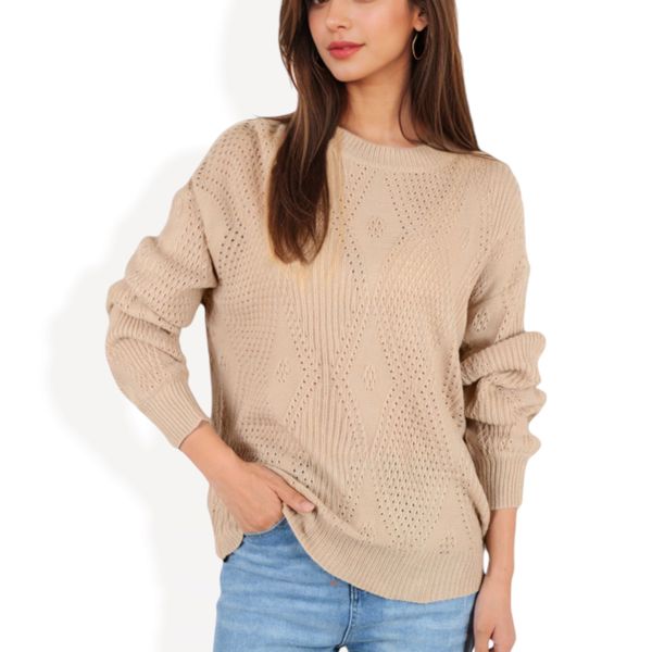 Cable Knit Long Sleeve Sweater with Crew Neck