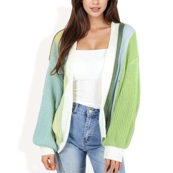 Women's Long Sleeve Color Block Knit Cardigan