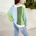  Long Sleeve Open Front Color Block Knit Cardigan with Ribbed Cuffs and Hem