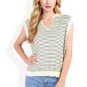  Sleeveless Knit Striped V-Neck Sweater Vest with Ribbed Trim