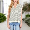  Sleeveless Knit Striped V-Neck Sweater Vest with Ribbed Trim