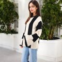  Striped Long Sleeve Sweater Waffle Knit Pattern with Bell Sleeves