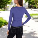  Long Sleeve Fitted V-Neck Top with Stretch Fabric for Layering