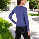  Long Sleeve Fitted V-Neck Top with Stretch Fabric for Layering