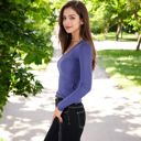 Blue Small Long Sleeve Fitted V-Neck Top with Stretch Fabric for Layering