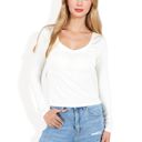 White Large Long Sleeve Fitted V-Neck Top with Stretch Fabric for Layering