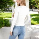 White Large Long Sleeve Fitted V-Neck Top with Stretch Fabric for Layering