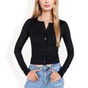 Black Large Long Sleeve Button Down Collared Top with Stretch Fabric Fitted Design