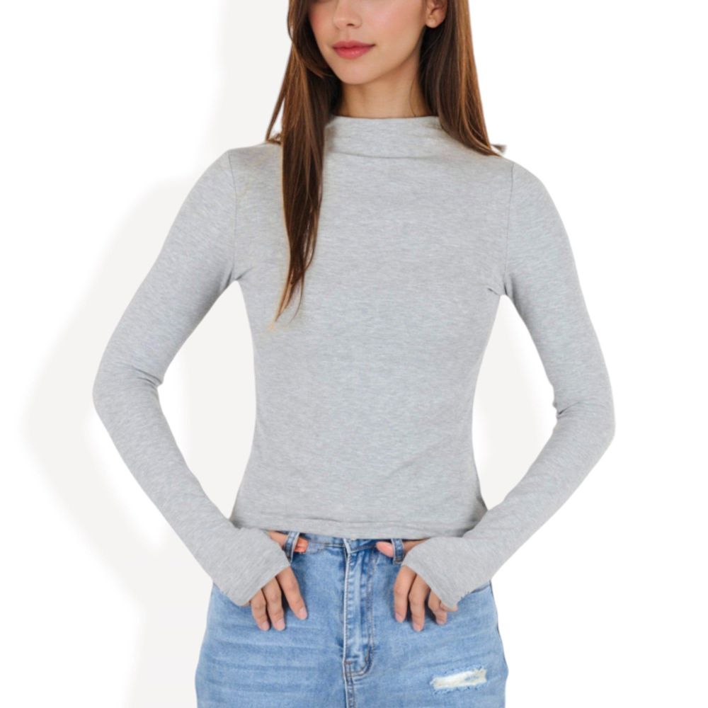 Long Sleeve Fitted Mock Neck Top with Stretch Fabric