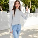  Long Sleeve Fitted Mock Neck Top with Stretch Fabric