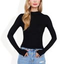 Black Large Long Sleeve Fitted Mock Neck Top with Stretch Fabric