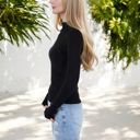 Black Large Long Sleeve Fitted Mock Neck Top with Stretch Fabric